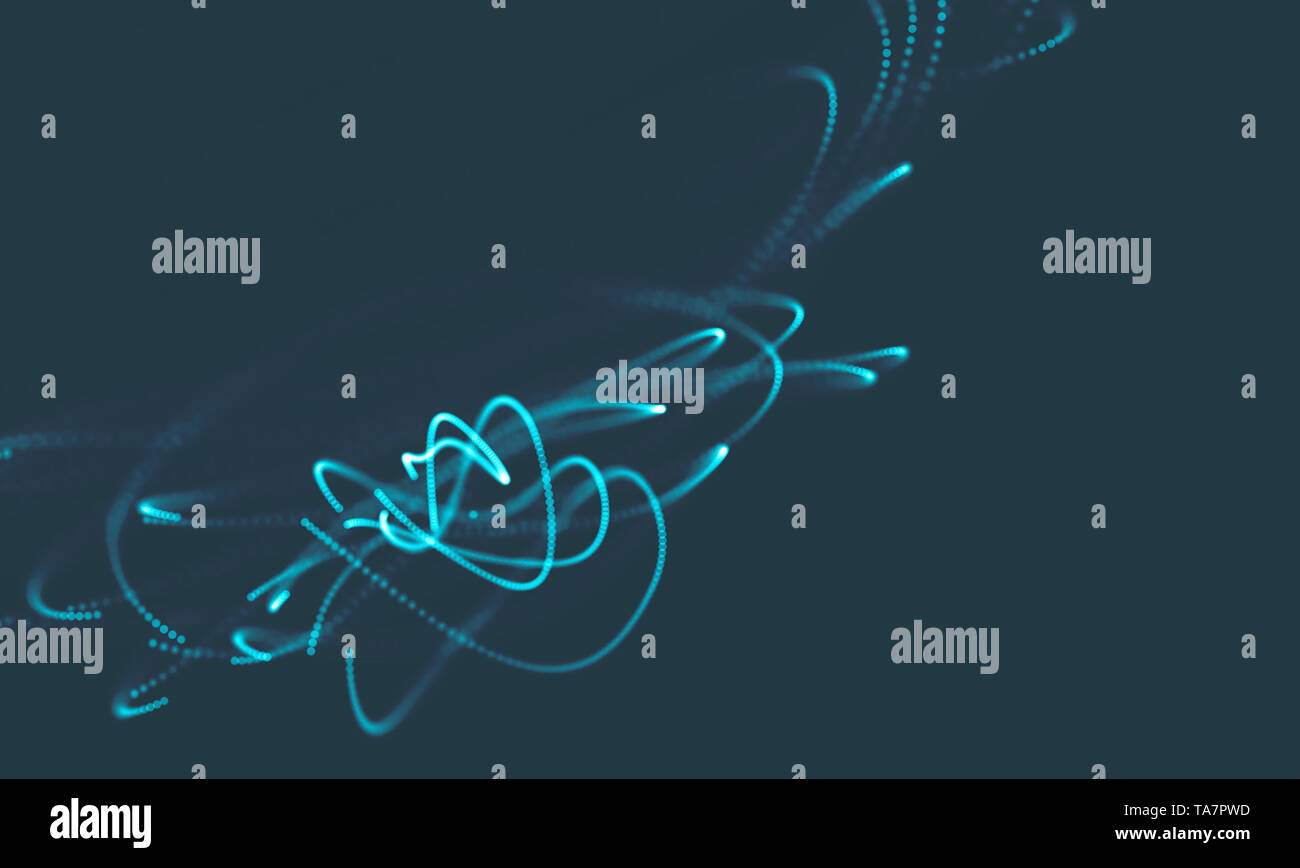 Abstrakter Musikhintergrund. Big Data – Partikelflussvisualisierung. Science-Infografik futuristische Illustration. Schallwelle. Klangvisualisierung Stockfoto