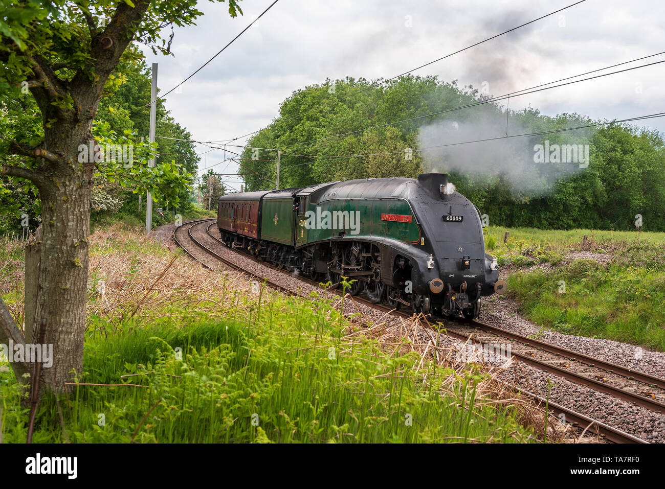 A4 Pacific heritage Dampflokomotive der Union von Südafrika. In Golborne Kreuzung auf der West Coast Main Line gesehen. Stockfoto