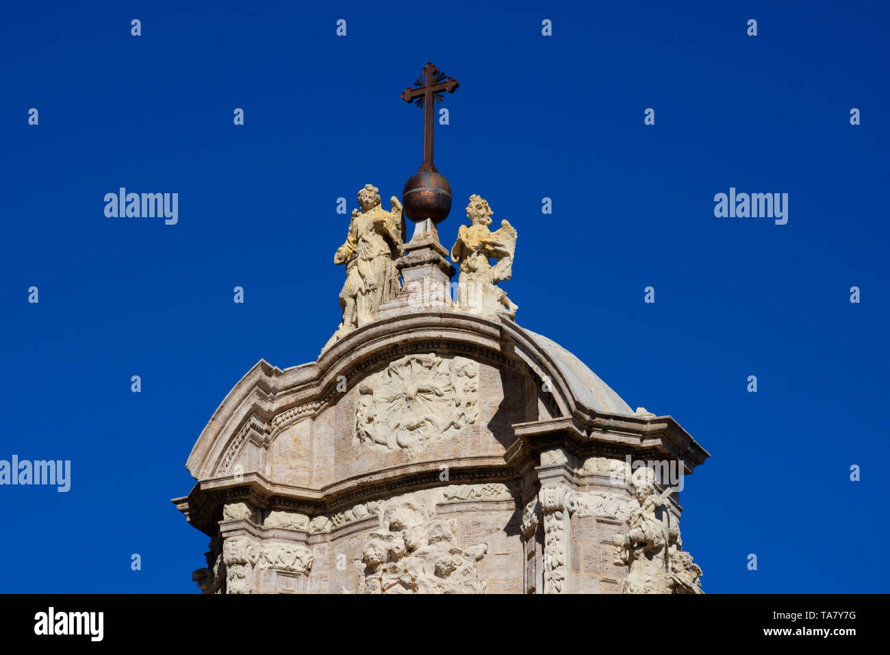 Statuen der Metropolitan Kathedrale Basilika der Himmelfahrt Mariens von Valencia (Iglesia Catedral-Bas ílica Metropolitana de la Asunción de N Stockfoto