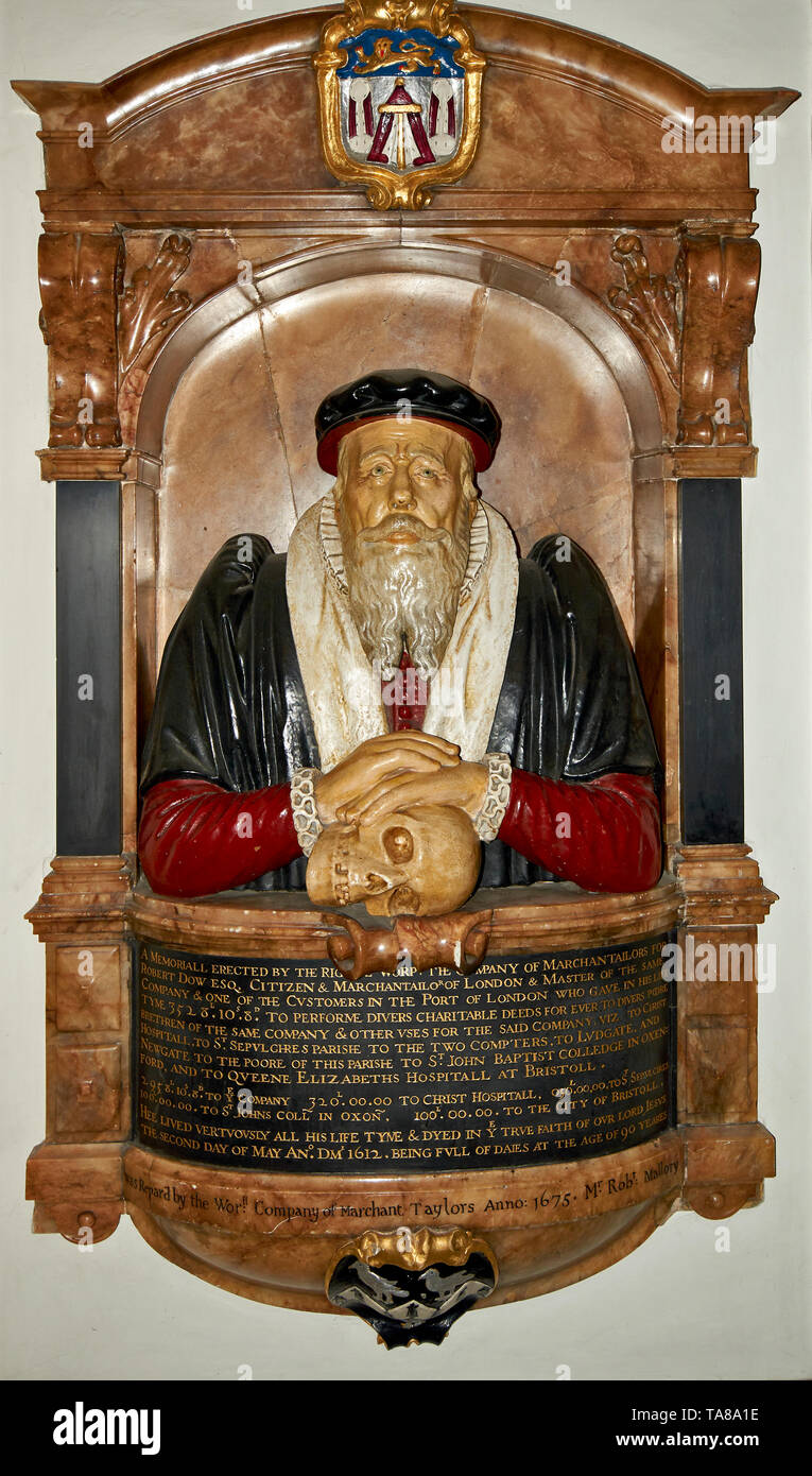 LONDON DIE STADT LONDON DENKMAL FÜR ROBERT DOW INNEN ST BOTOLPHS KIRCHE ALDGATE SQUARE Stockfoto