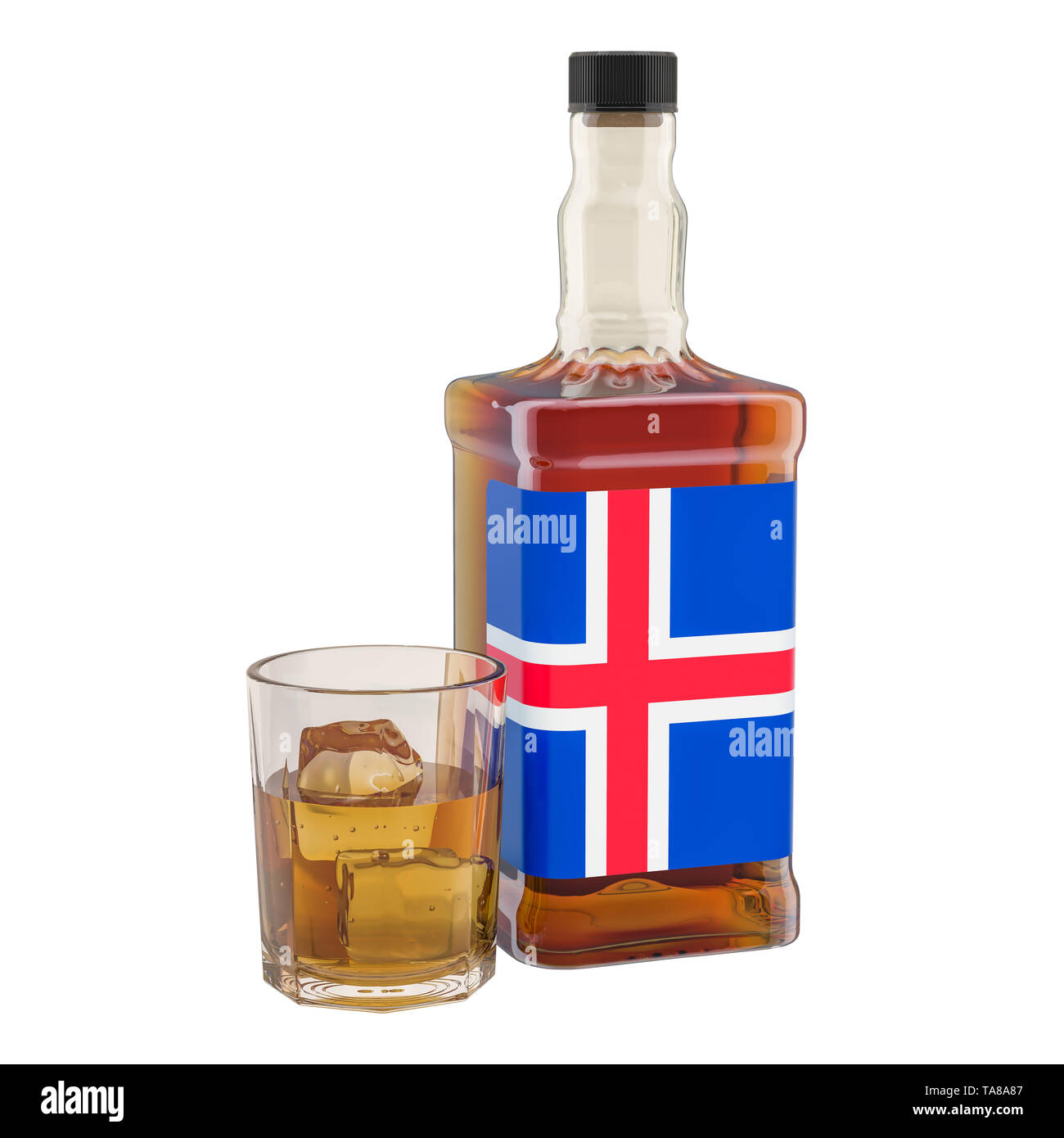 Die Produktion und der Konsum von Alkohol Getränke in Island, Konzept. 3D-Rendering auf weißem Hintergrund Stockfoto