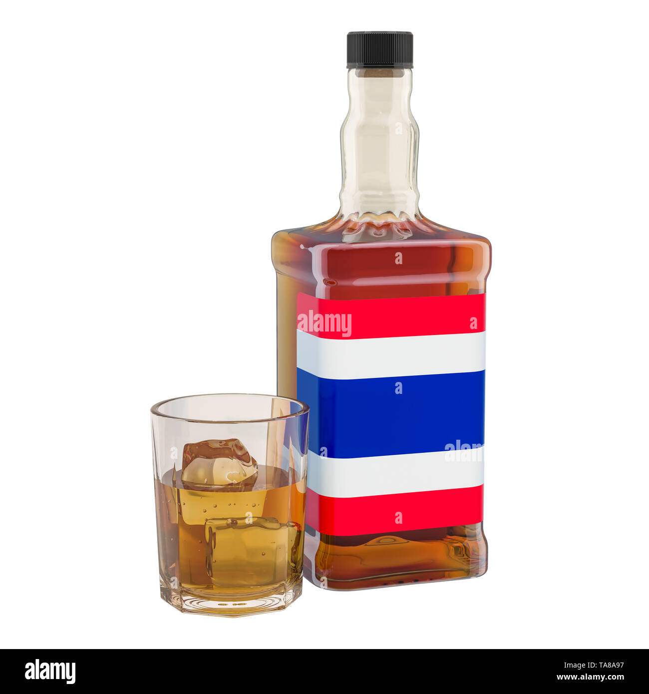Die Produktion und der Konsum von Alkohol Getränke in Thailand, Konzept. 3D-Rendering auf weißem Hintergrund Stockfoto