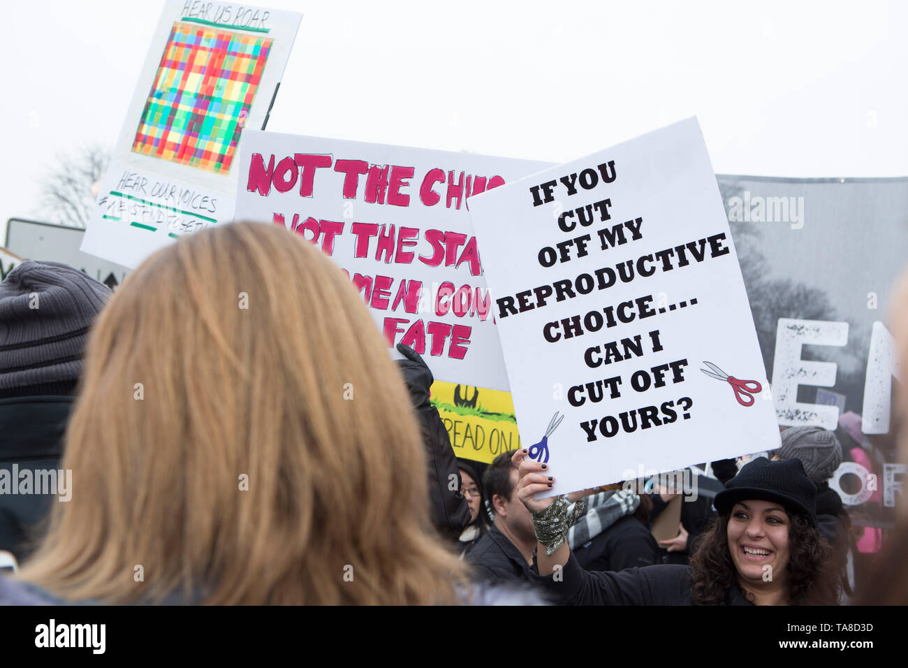 Die Demonstranten halten, während Frauen März, Washington, D.C., USA, 21. Januar 2017 Stockfoto
