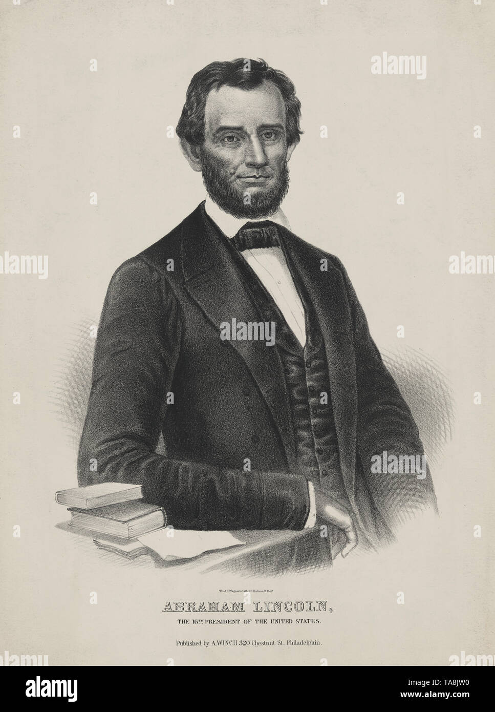 Abraham Lincoln, der 16. Präsident der Vereinigten Staaten, Lithographie von Thomas S. Wagner, durch A. Winde, Philadelphia, 1860 veröffentlicht. Stockfoto