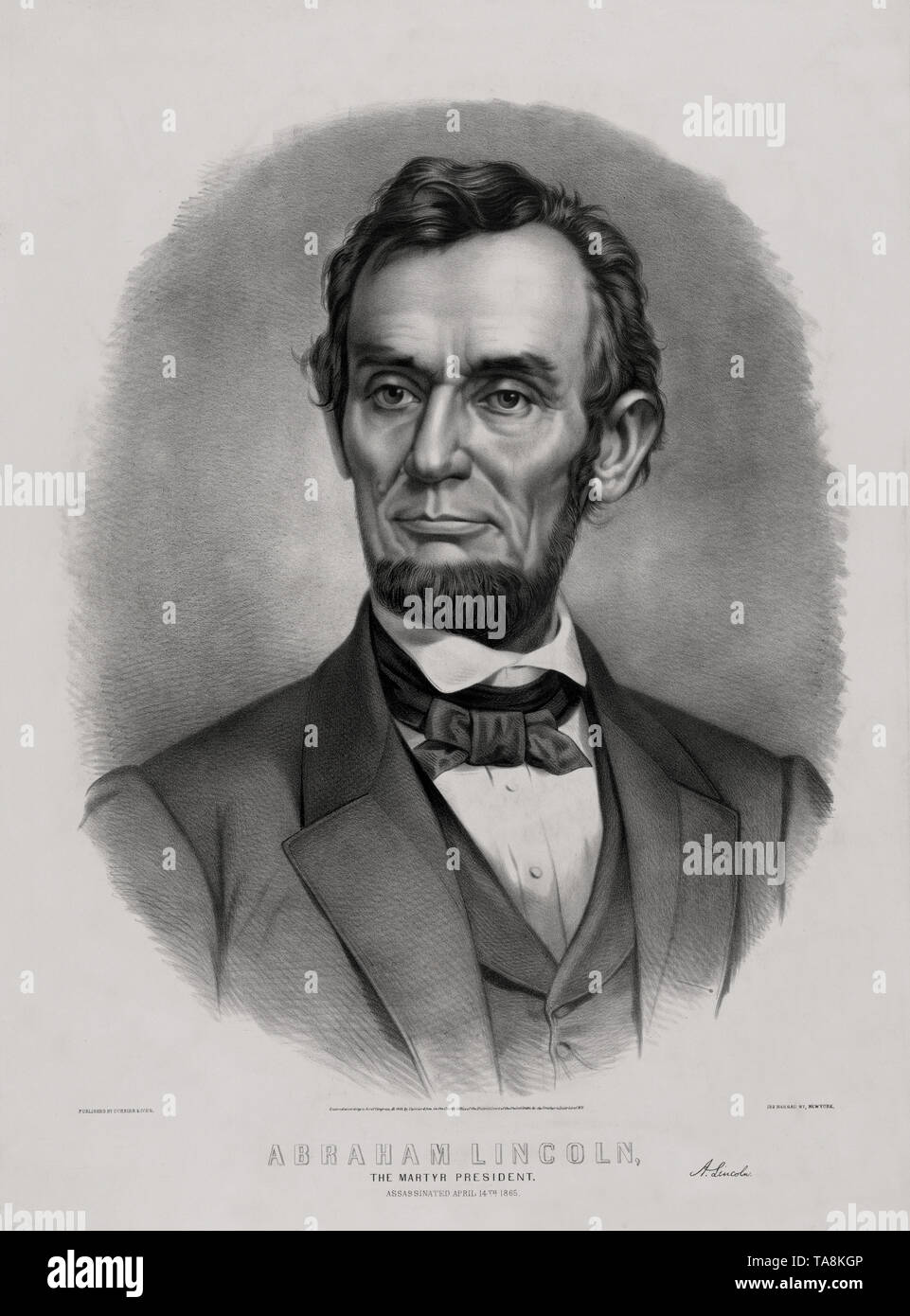 Abraham Lincoln, der Märtyrer Präsident, ermordet, 14. April 1865, von Currier & Ives, New York, 1865 veröffentlicht. Stockfoto