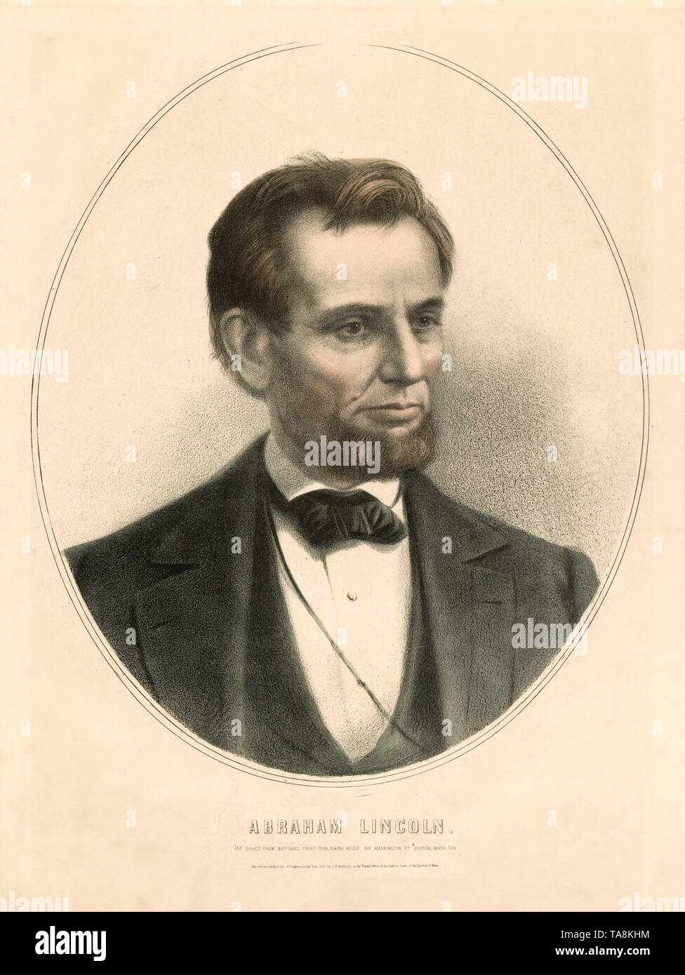 Abraham Lincoln, Kopf und Schultern Portrait von John H. Bufford, 1865 veröffentlicht. Stockfoto