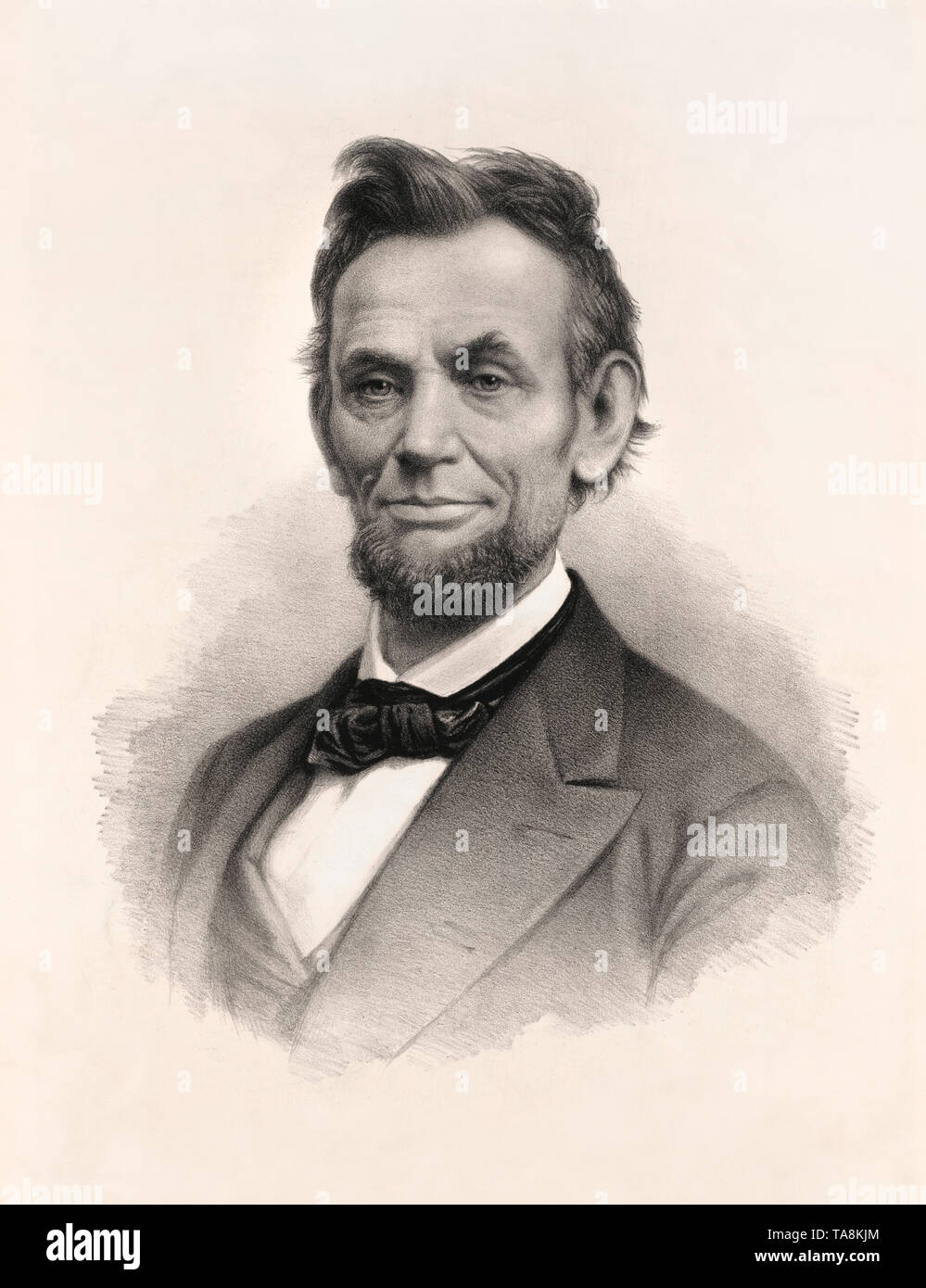 Abraham Lincoln, mit Genehmigung vom ursprünglichen Bild von Matthew Wilson, von L. Prang & Co., Boston, Mass., 1865 veröffentlicht, kopiert Stockfoto
