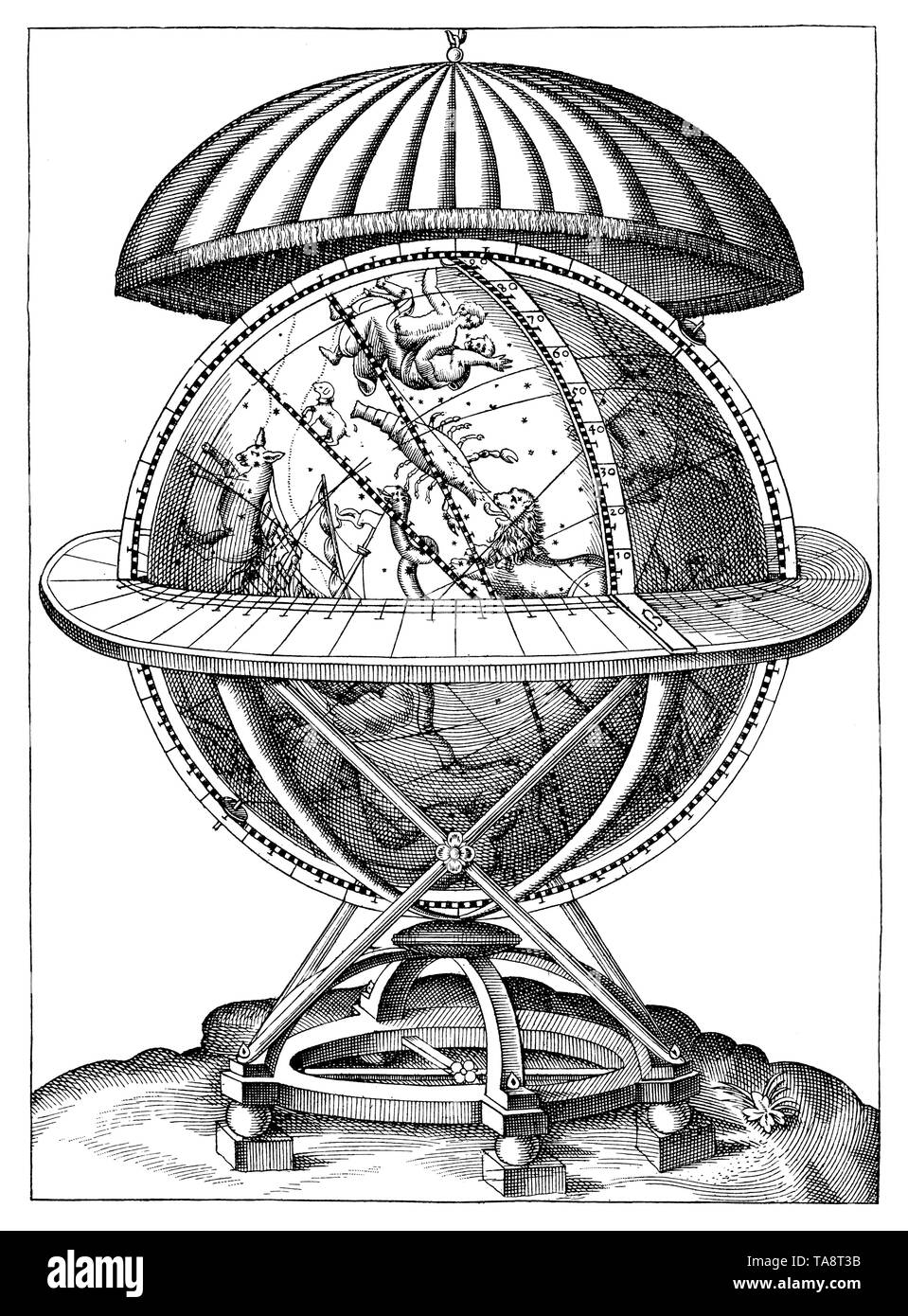 Himmelsglobus aus dem Jahr 1584 nach Tycho Brahes "Astronomiae Instauratae Mechanica" von 1602,, (populärwissenschaftlichen Buch, 1902) Stockfoto
