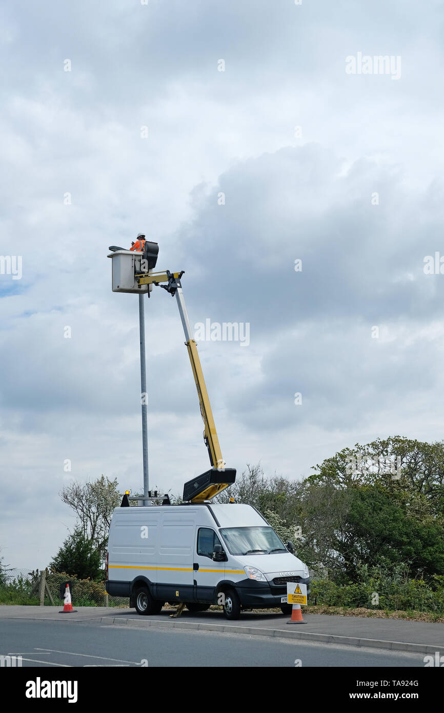 Street Light Wartung in Falmouth, Cornwall. Stockfoto