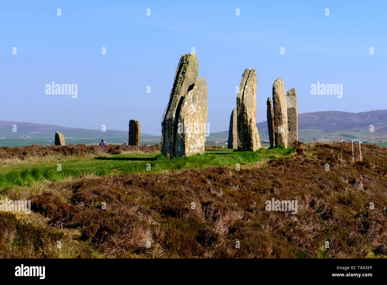 Orkney Inseln, Festland, der Jungsteinzeit stehende Steine der Ring von Brodgar Schottland 8. Mai - 19. Reise über Schottland Foto Samantha Zucchi Ins Stockfoto