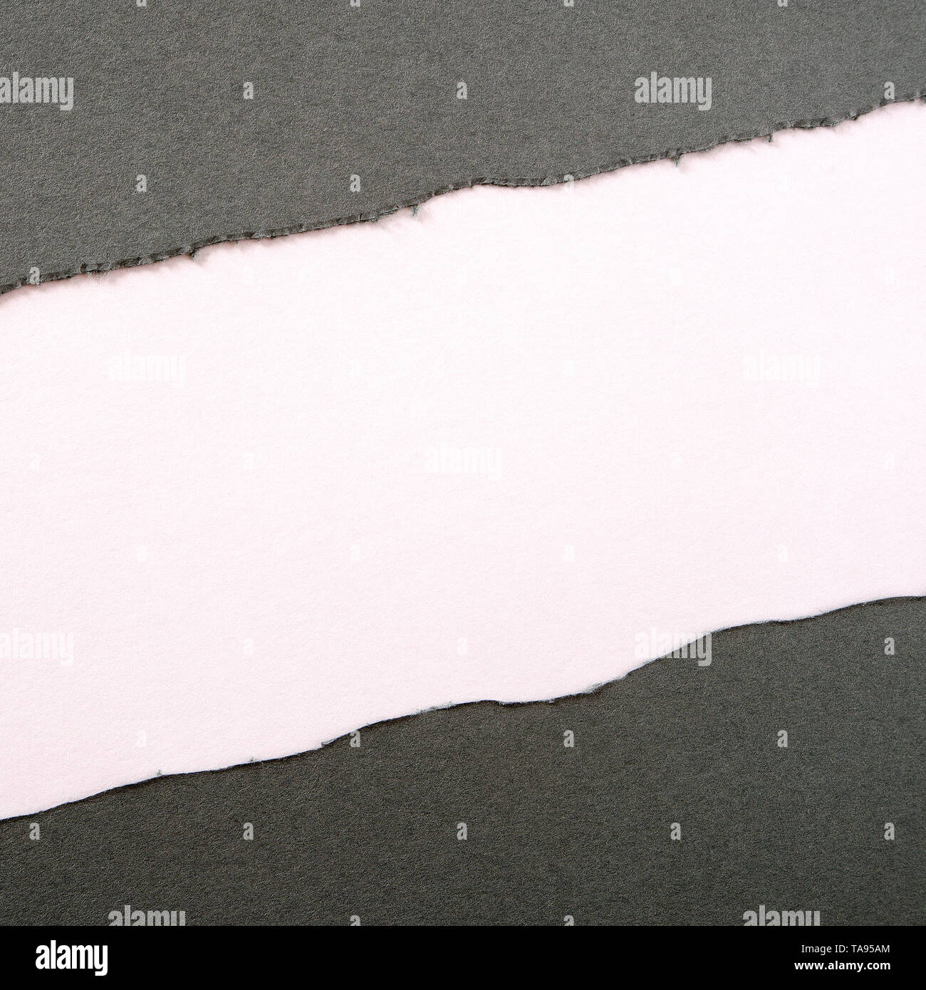 Zerrissen grauen Streifen Papier weiß Hintergrund Rahmen diagonal Square Stockfoto