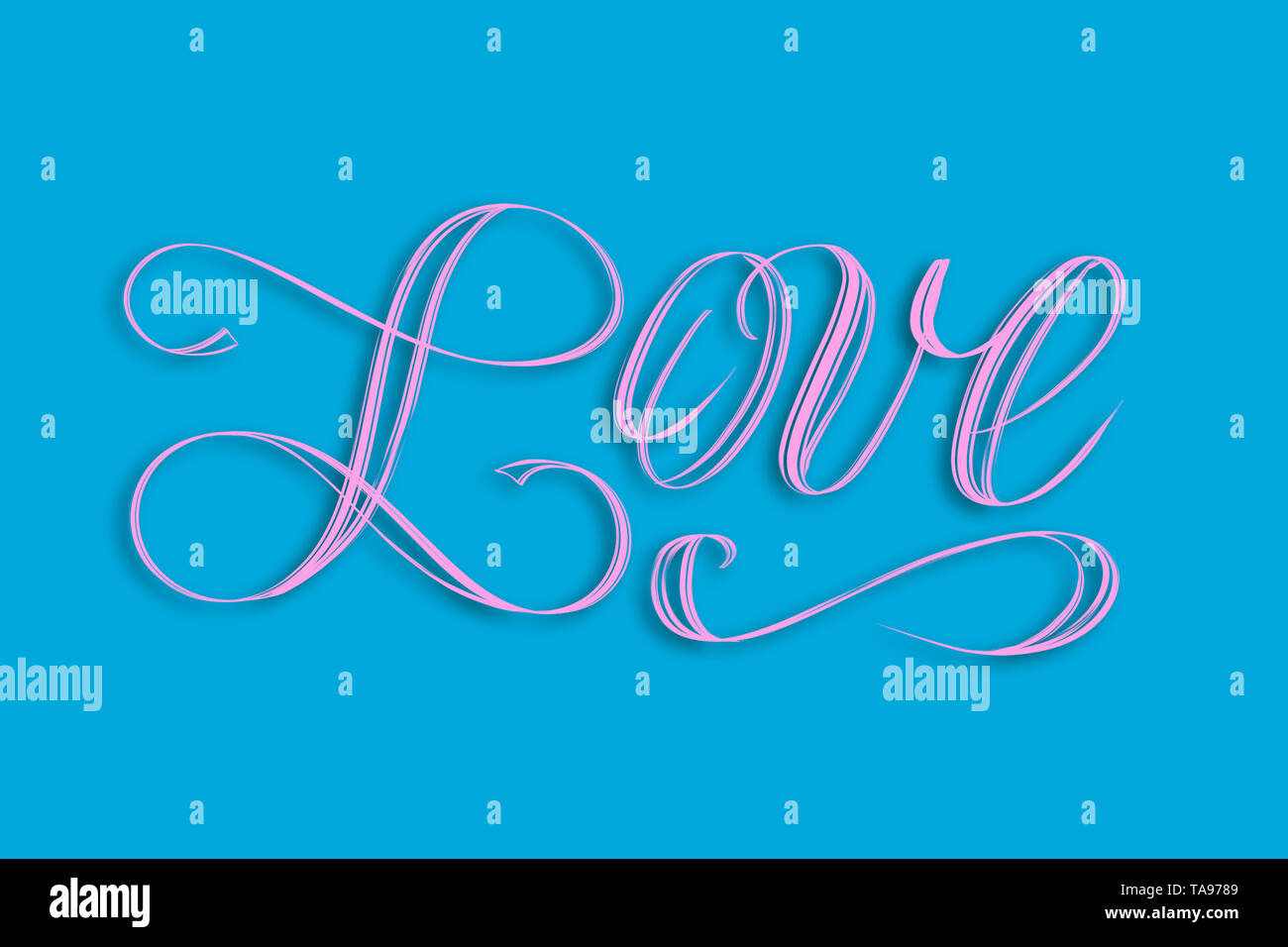 Liebe - Elegante hand Schriftzug in rosa mit Schatten Stockfoto