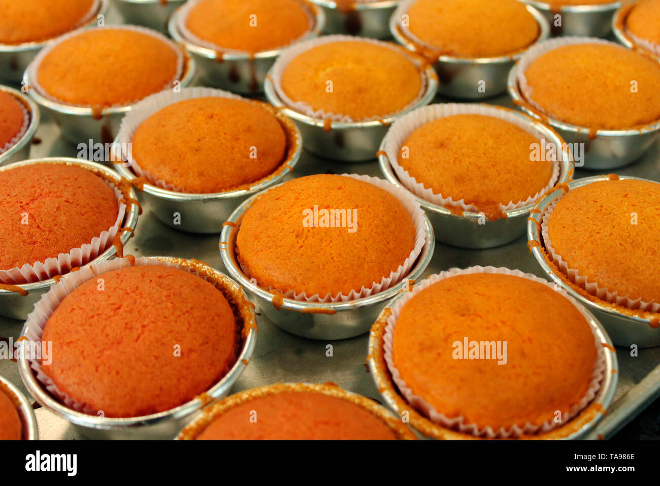 Cup Cakes in Bäckerei. Stockfoto