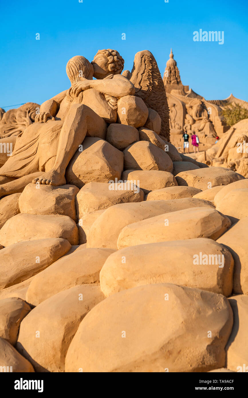 Internationale Sandskulpturenfestival. Sand City. Pera. Silves Rat. Algarve. Portugal Stockfoto