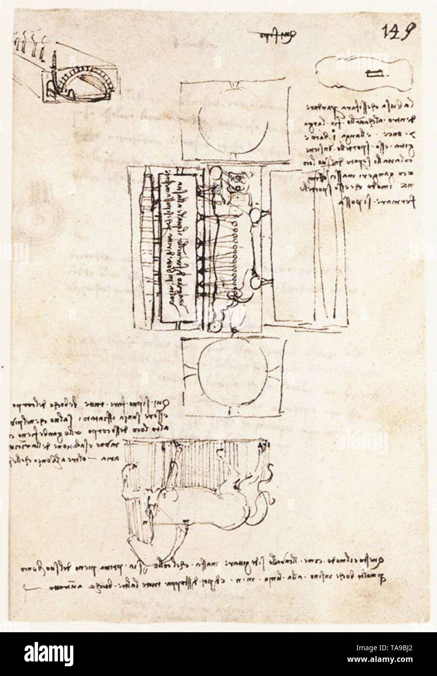 Leonardo Da Vinci - Manuskript Seite Sforz Denkmal C 1493 Stockfoto
