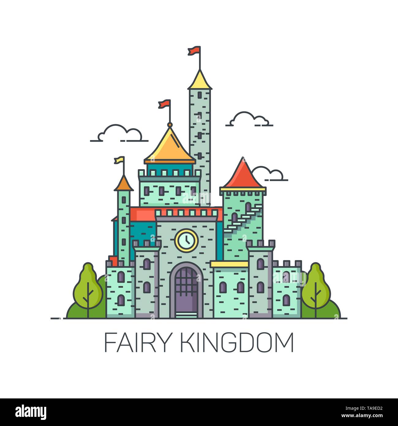 Cartoon Märchenschloss oder flache Königreich fort Stock Vektor