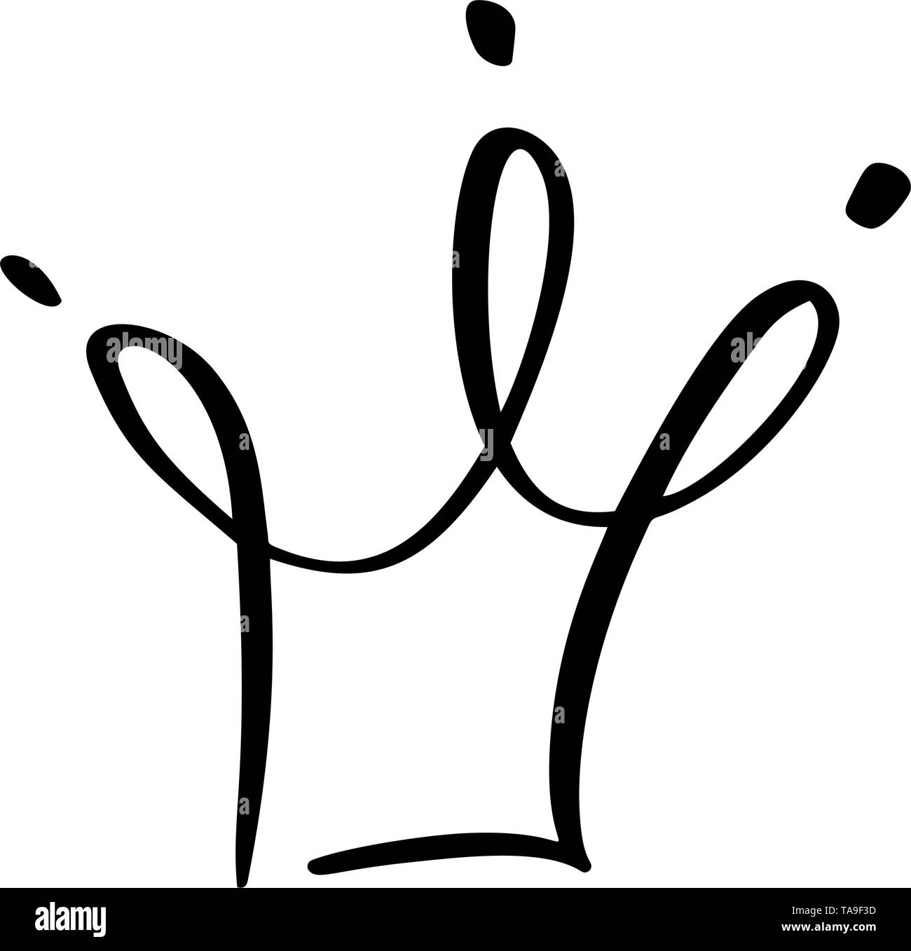 Handgezeichnetes Symbol einer stilisierten Krone. Gezeichnet mit schwarzer Tinte und Pinsel. Vektorgrafik isoliert auf Weiß. Logo-Design. Grungen Pinselstrich Stock Vektor