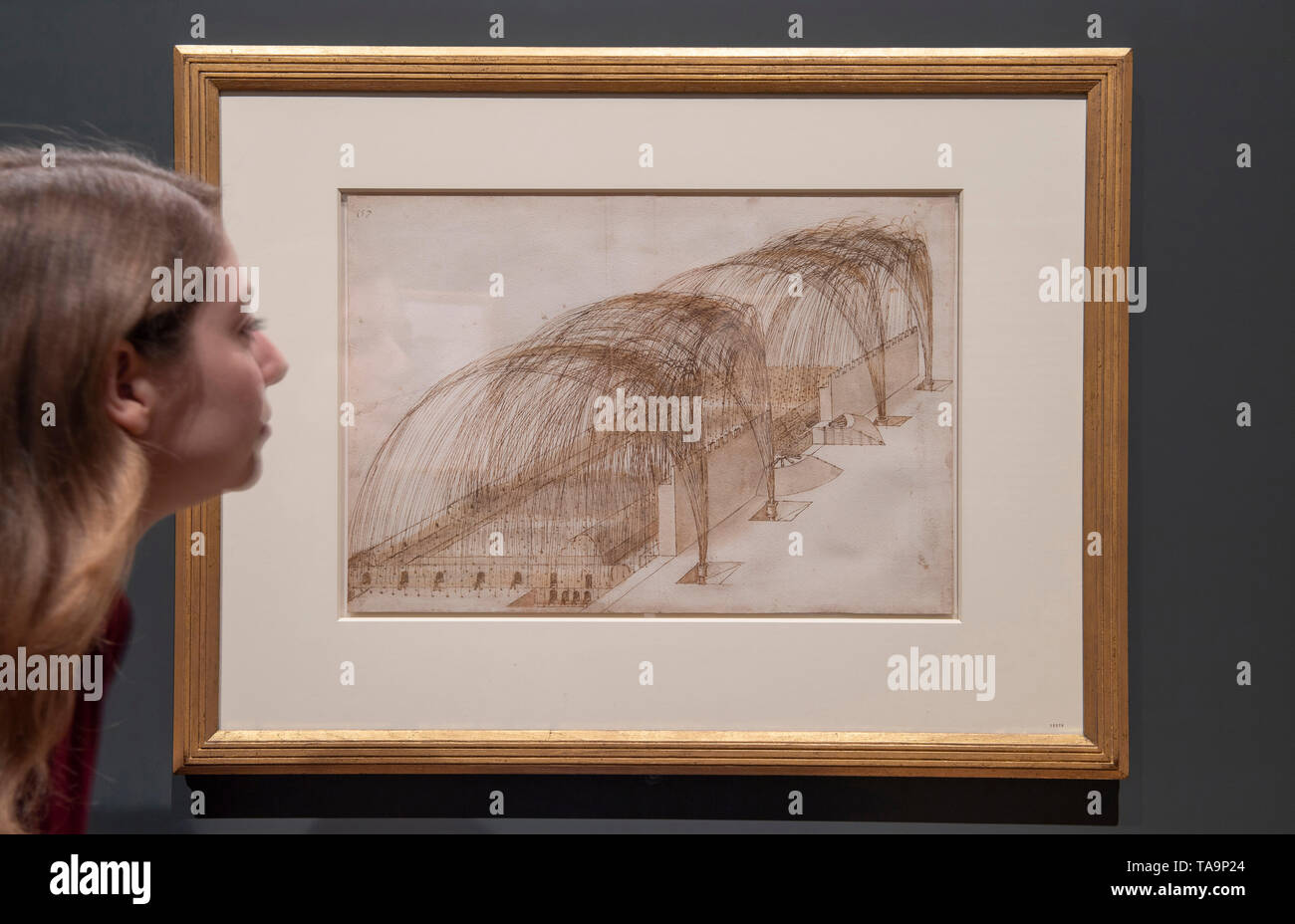 Die Queen's Gallery, London, Großbritannien. 23. Mai 2019. Leonardo da Vinci: ein Leben in der Zeichnung ist die größte Ausstellung von Leonardo's arbeiten in mehr als 65 Jahren, und markiert den 500. Jahrestag des Todes der Künstlerin. Bild: Mörtel Feuern in eine Festung, c. 1503-4. Credit: Malcolm Park/Alamy Leben Nachrichten. Stockfoto