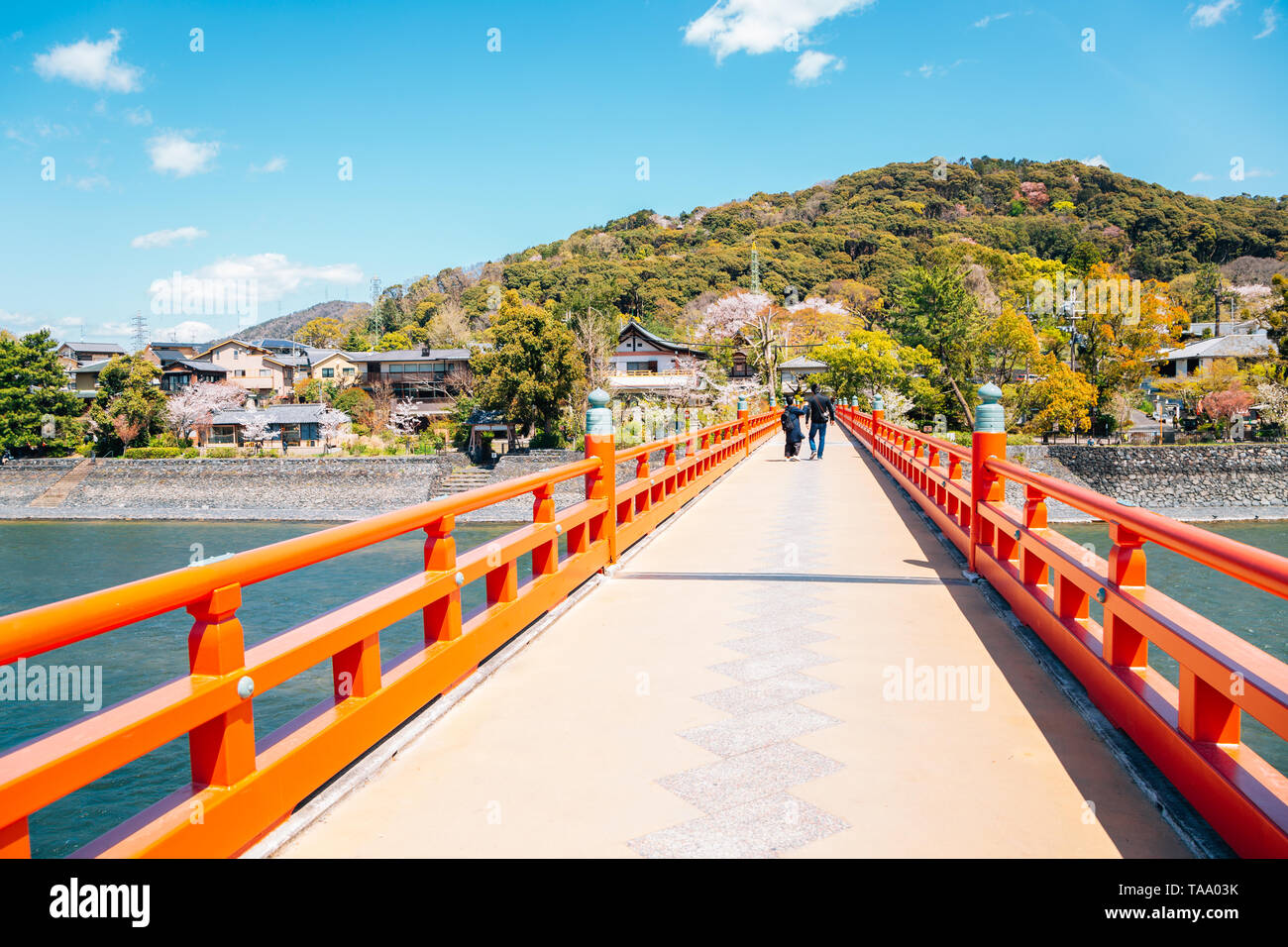 Uji Stadt und Fluss Brücke am Frühling in Kyoto, Japan Stockfoto