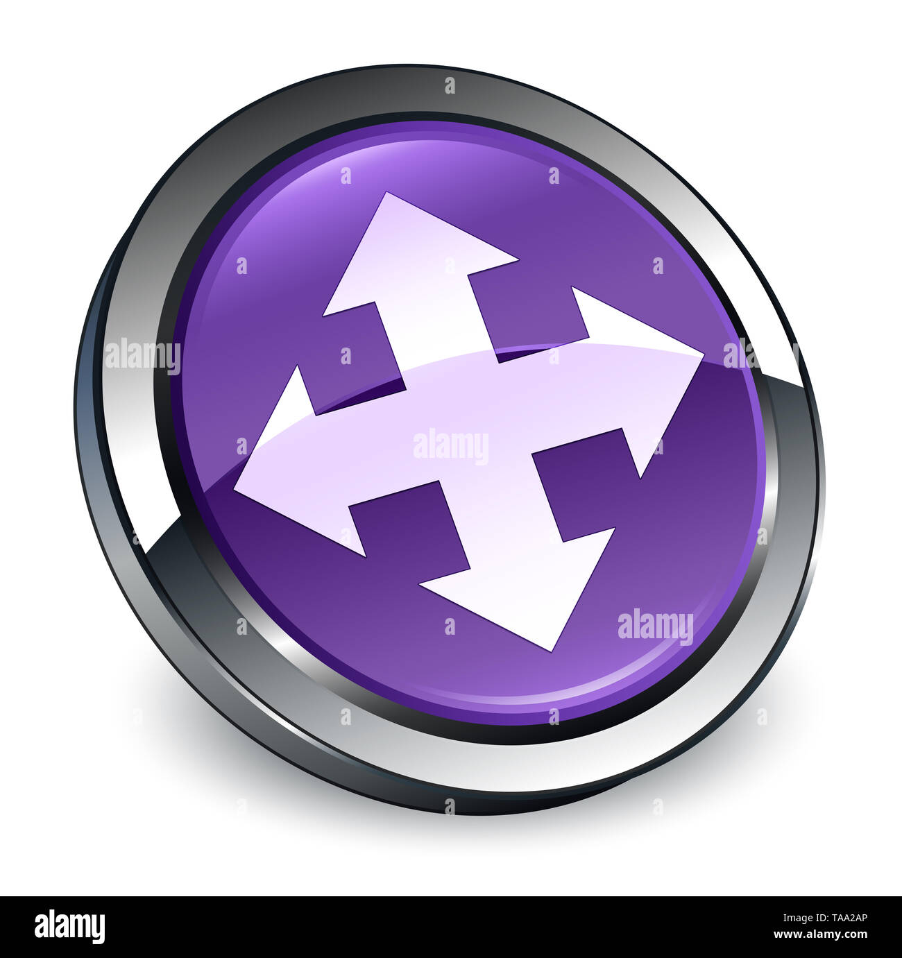 Symbol auf 3d lila runden Knopf abstrakte Abbildung isoliert Bewegen Stockfoto