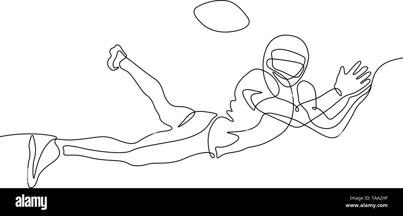 Kontinuierliche eine Strichzeichnung American football player springen, um den Ball zu fangen, Stock Vektor