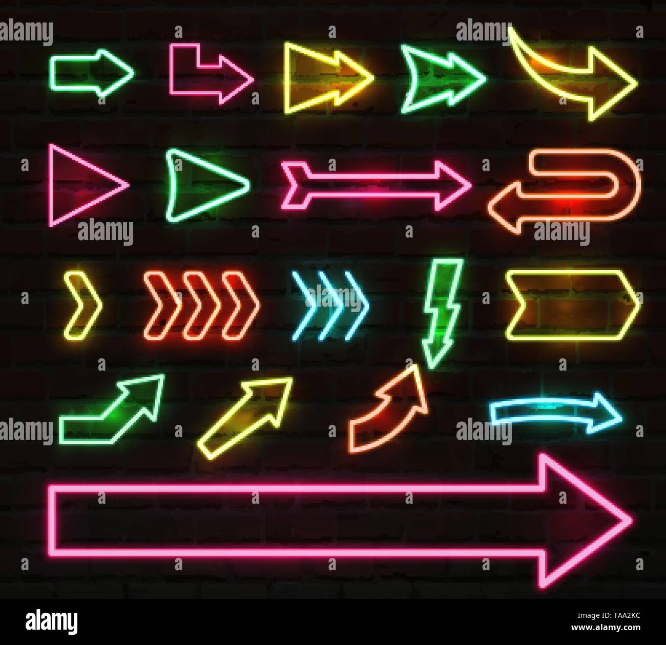 Set aus bunten neon Pfeile und Zeiger, Vector Illustration. Stock Vektor