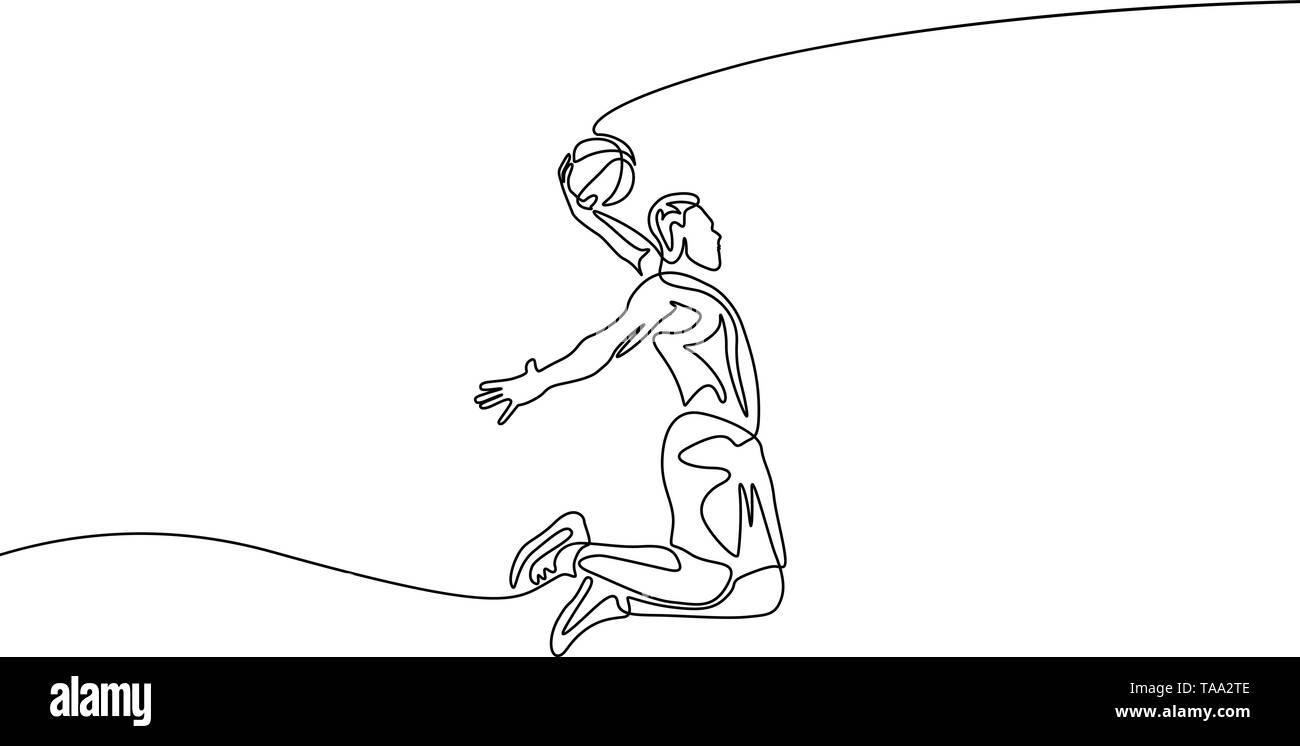 Kontinuierliche eine Strichzeichnung Basketballspieler, Slam Dunk Stock Vektor