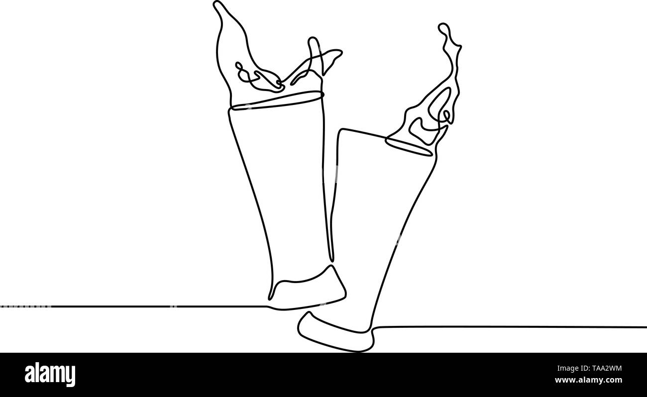 Durchgehende Linie zwei klirren Gläser Bier. Vector Illustration. Stock Vektor