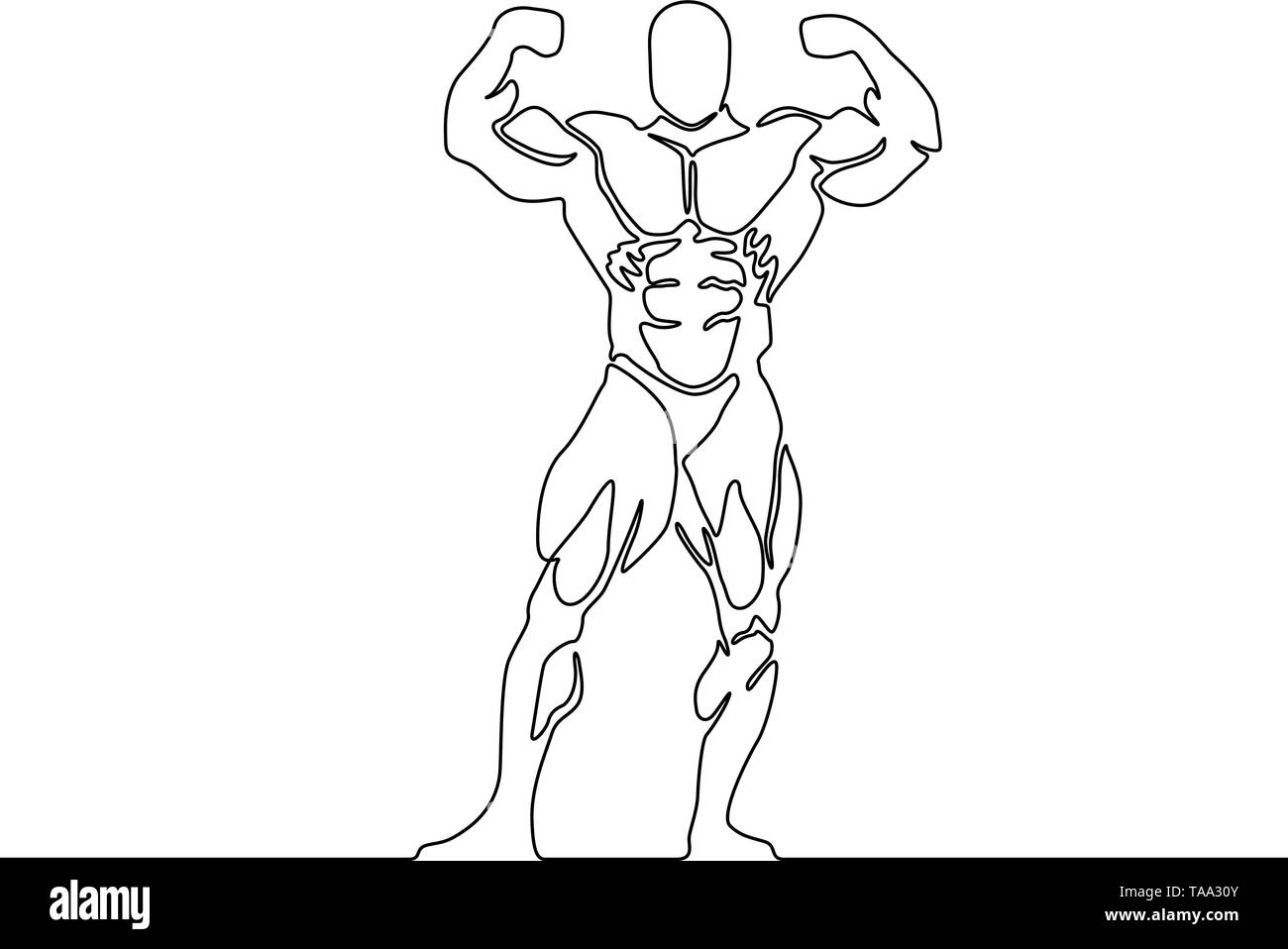 Durchgehende Linie Bodybuilder zeigen Bizeps. Vector Illustration. Stock Vektor