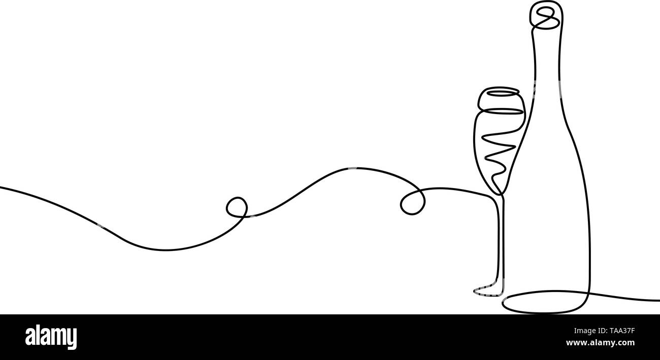 Kontinuierliche eine Zeichnung mit einem Glas Champagner. Stock Vektor