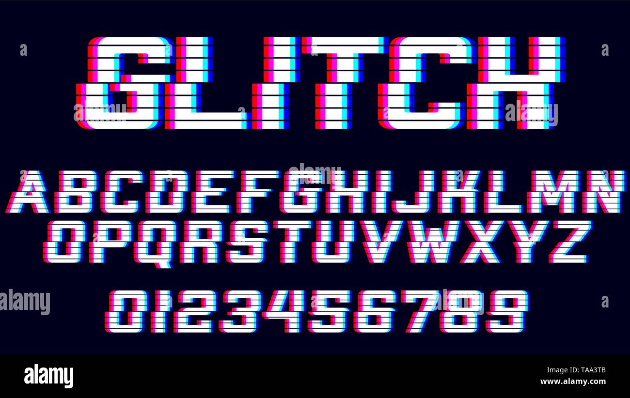 Glitch Alphabet. Font mit Verzerrung. Stock Vektor