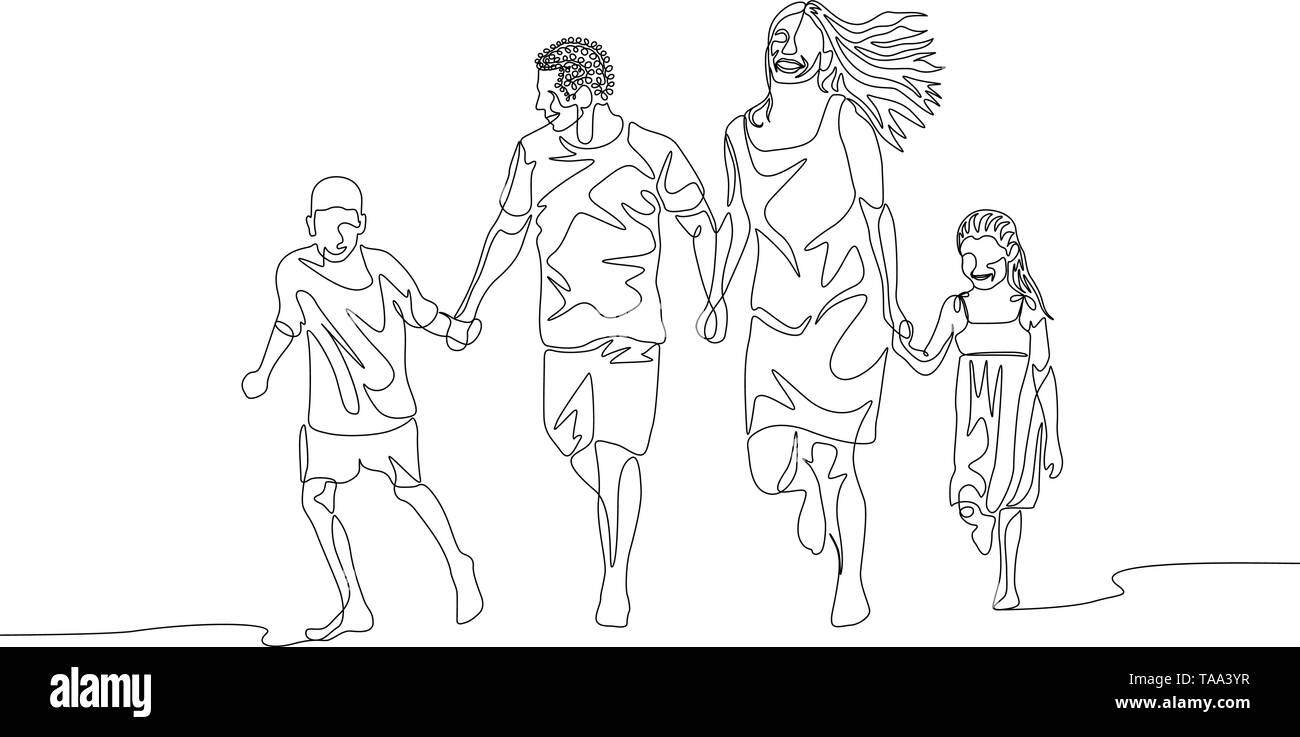 Kontinuierliche eine glückliche Familie wandern an der Hand Stock Vektor