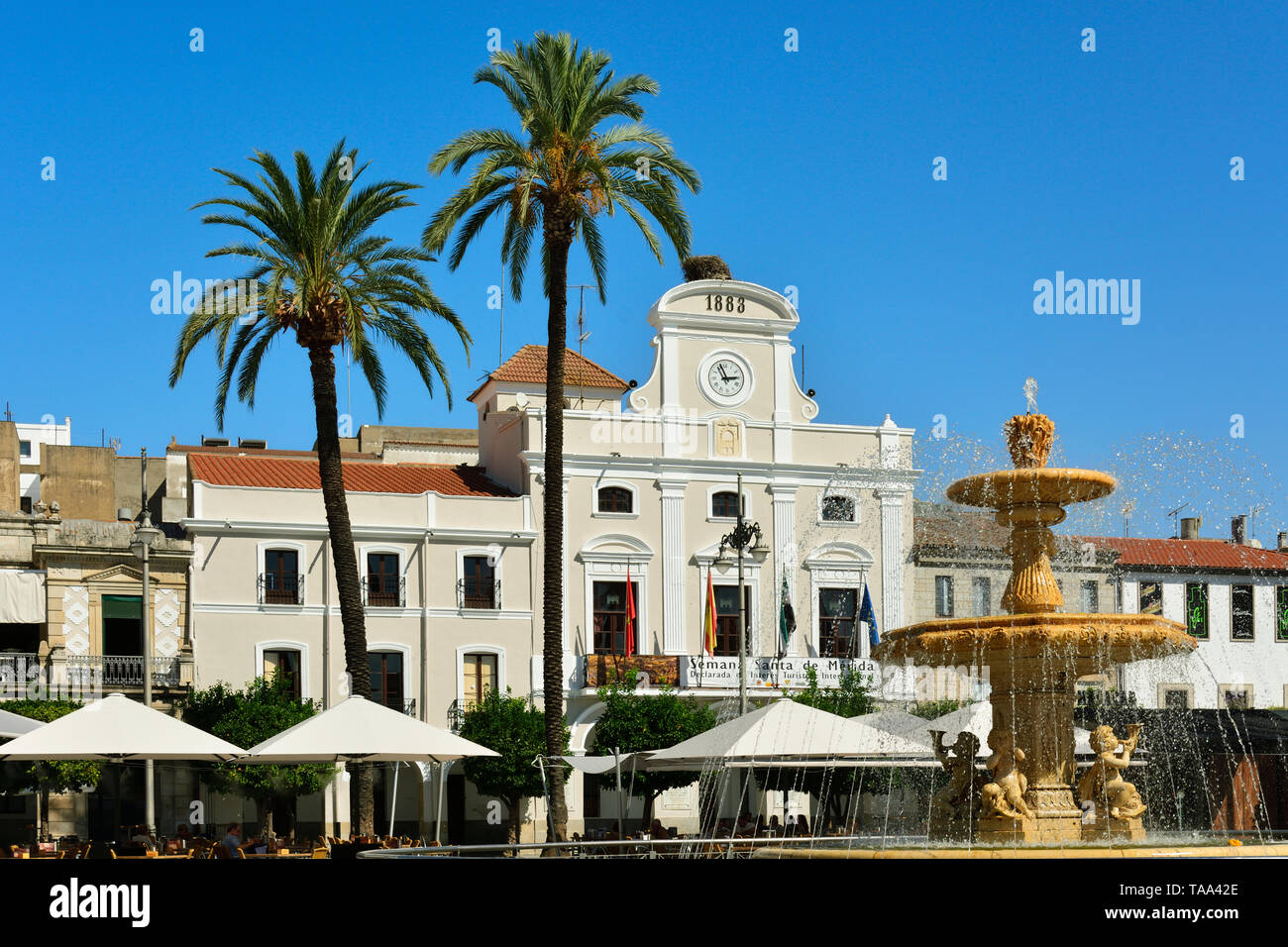 Ayuntamiento (Rathaus) an der Plaza de Espana. In Merida, Spanien Stockfoto