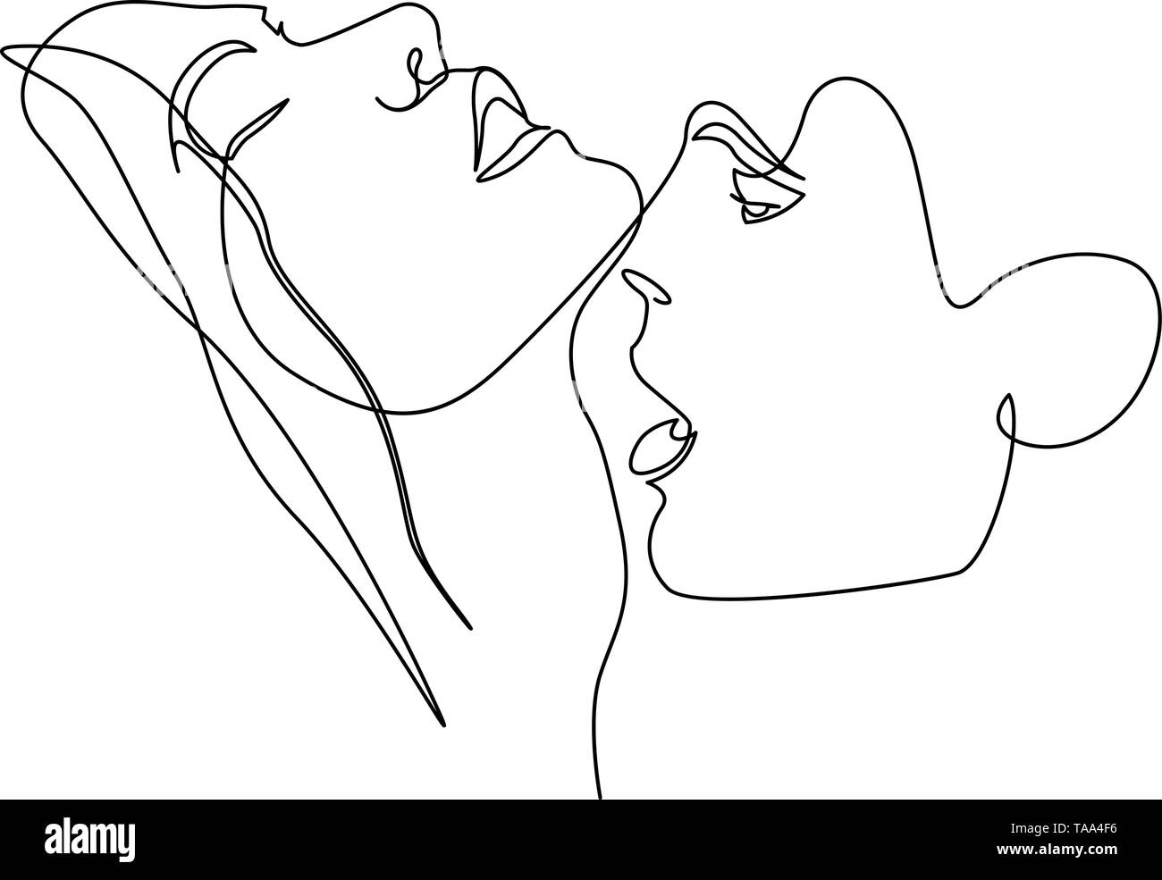 Kontinuierliche eine schöne Frau und Mann küsst leidenschaftlich Stock Vektor