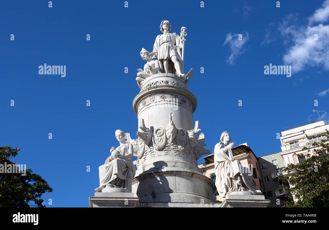 Genua, Italien, 29. April 2019 - Christopher Columbus Monument in Genua, Italien. Stockfoto