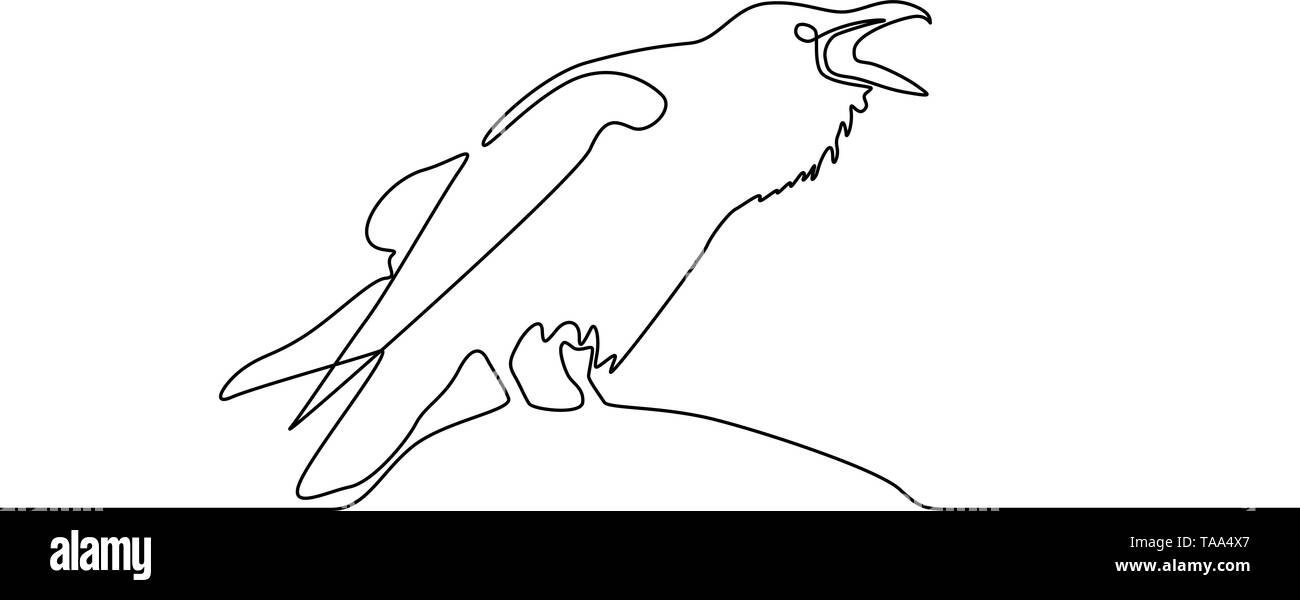 Durchgehende Linie zeichnen von Raven. Logo-Konzept. Vector Illustration. Stock Vektor