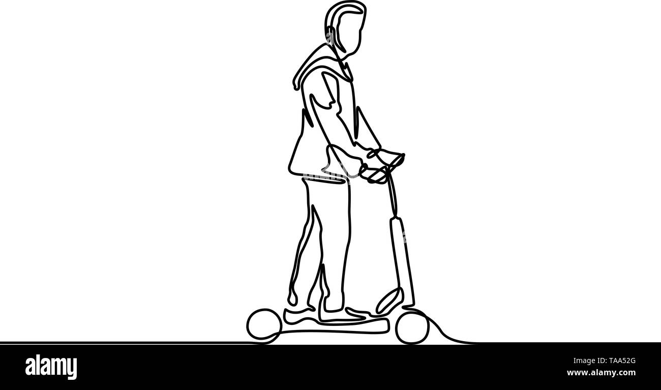 Eine Zeile der Mensch, er reitet einen Elektroroller. Vector Illustration. Stock Vektor