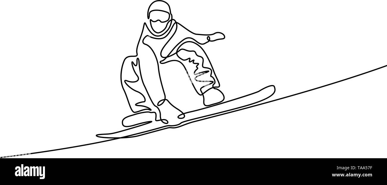 Kontinuierliche eine Strichzeichnung Snowboarder. Vector Illustration Stock Vektor