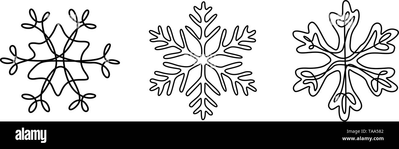 Durchgehende Linie Zeichnung eingestellt von Schneeflocken, winter Thema. Stock Vektor