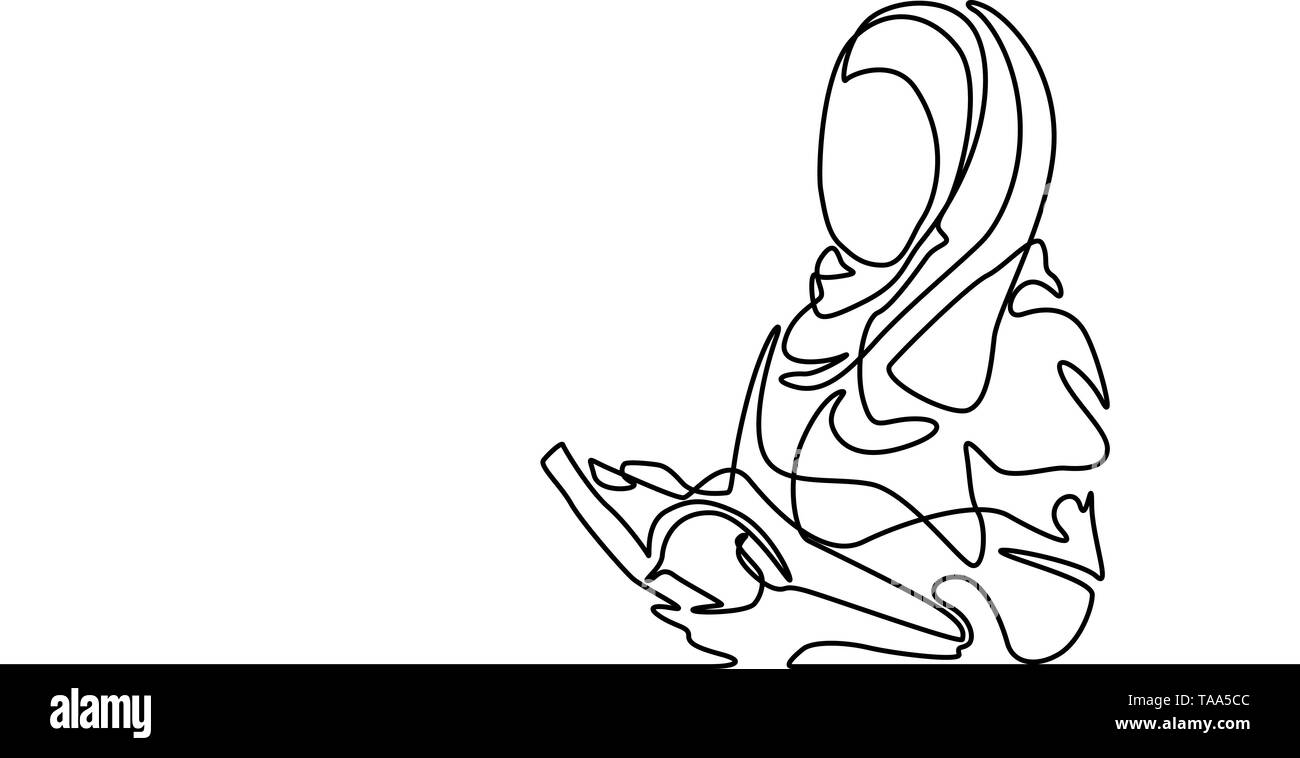 Durchgehende Linie zeichnen islamischen Frau mit Buch. Vector Illustration. Stock Vektor