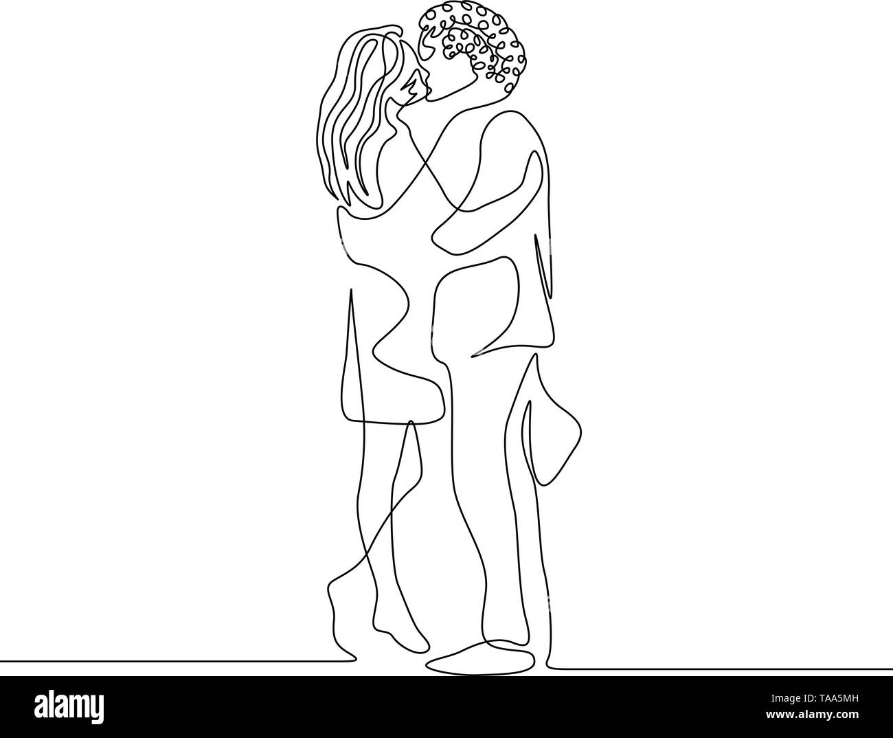 Kontinuierliche eine Strichzeichnung Liebespaar küsst umarmt Stock Vektor