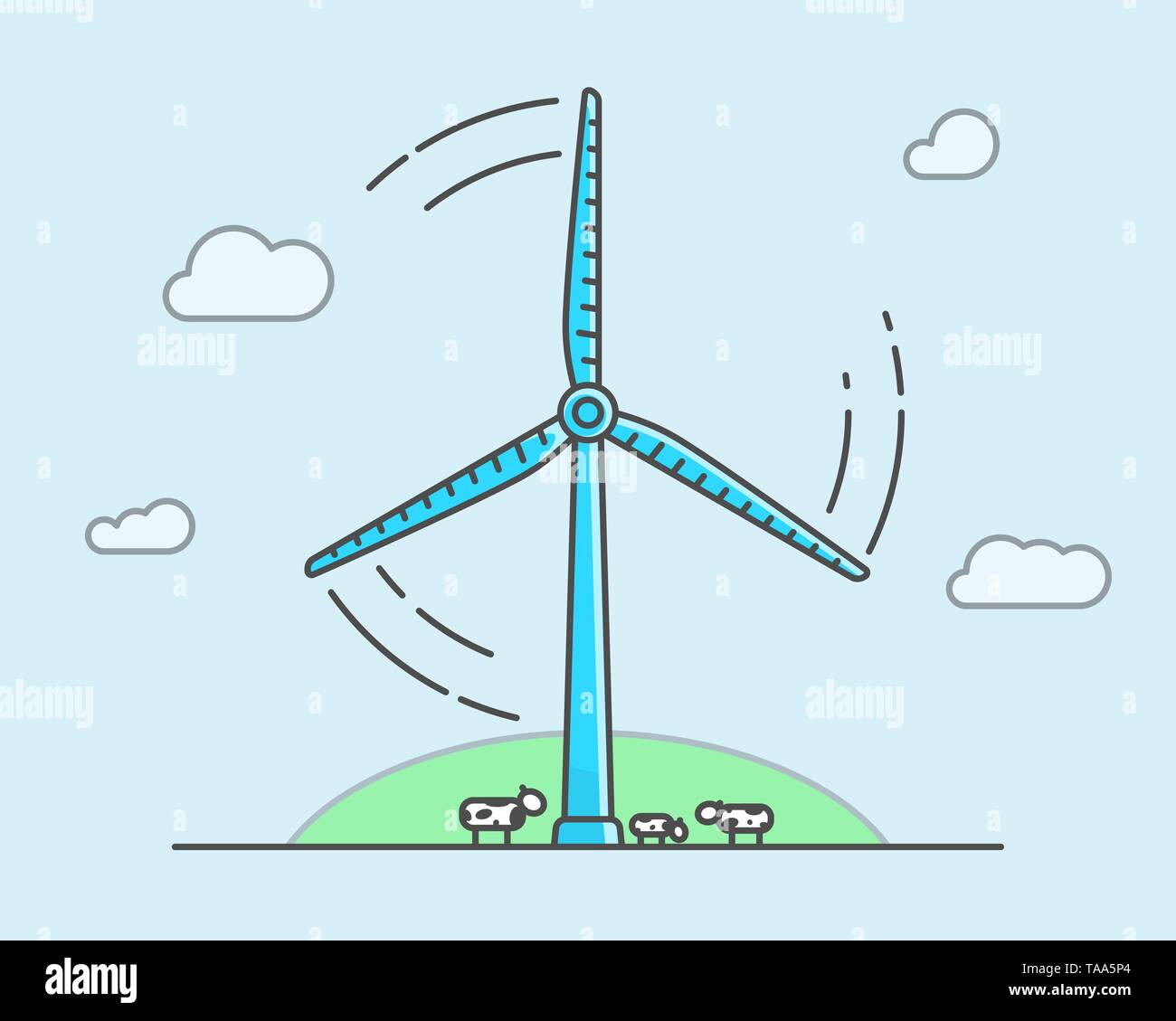 Cartoon Windenergieanlage auf hellblauem Hintergrund, Ökologie Konzept Stock Vektor