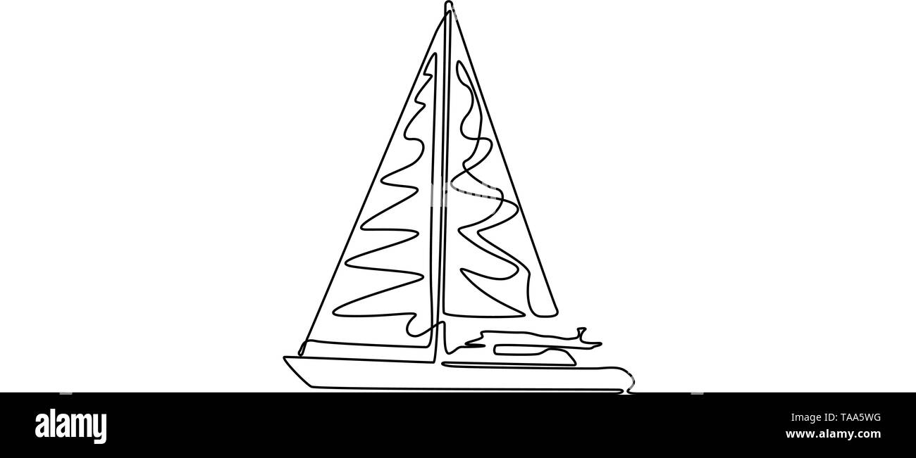 Yachtcharter durchgehende Linie zeichnen. Einzelne Linie vektor Schiff Abbildung. Boot Stock Vektor
