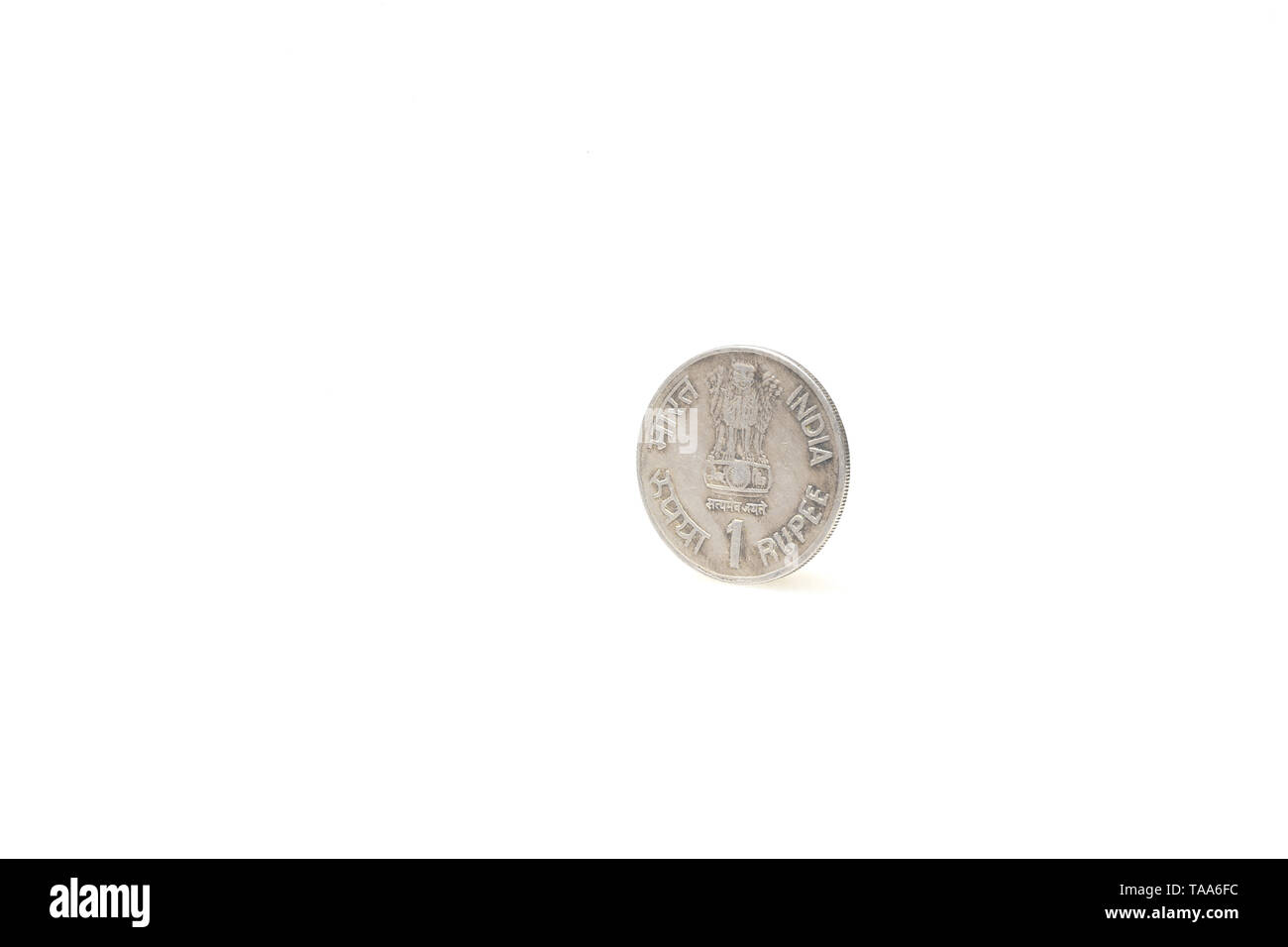 Eine Rupie Münze auf weißem Hintergrund, Indien, Asien, 1991 Stockfoto