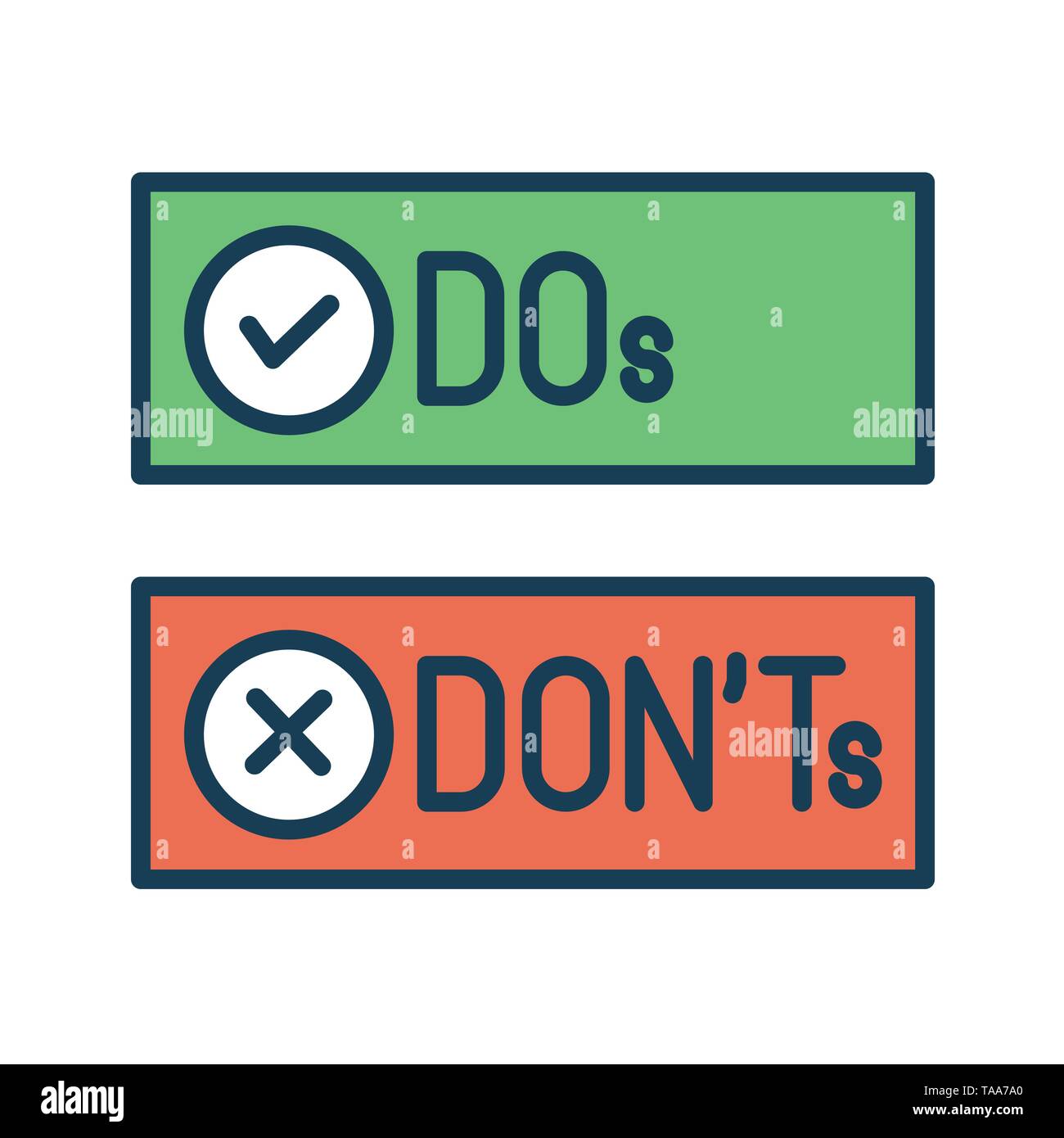 Was du tun und was du nicht tun oder Gute und Schlechte Symbole mit positiven und negativen Symbole Stock Vektor