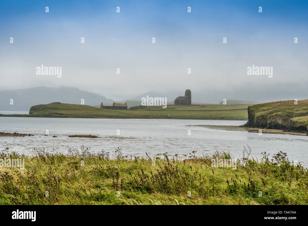 Kirche in Nebel, Sanday, Canna, kleinen Inseln Stockfoto