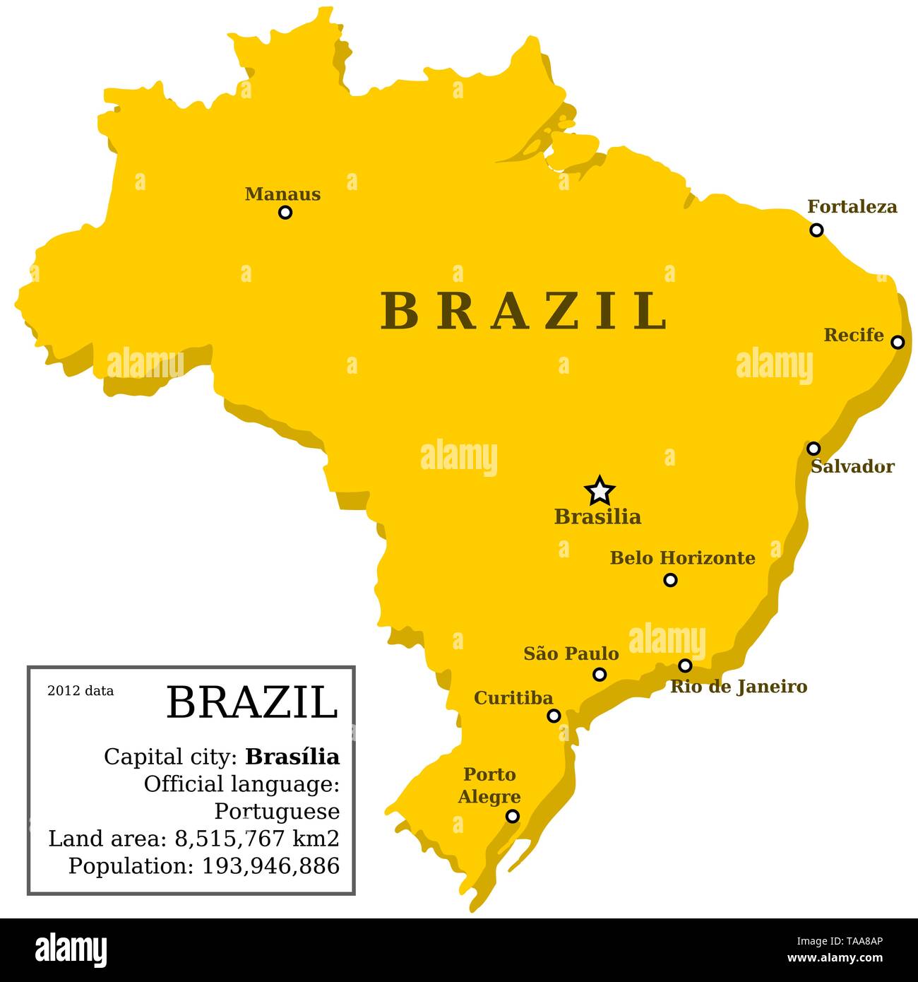Karte von Brasilien. Land Umriss mit Informationen, und die 10 größten Städte. Stock Vektor