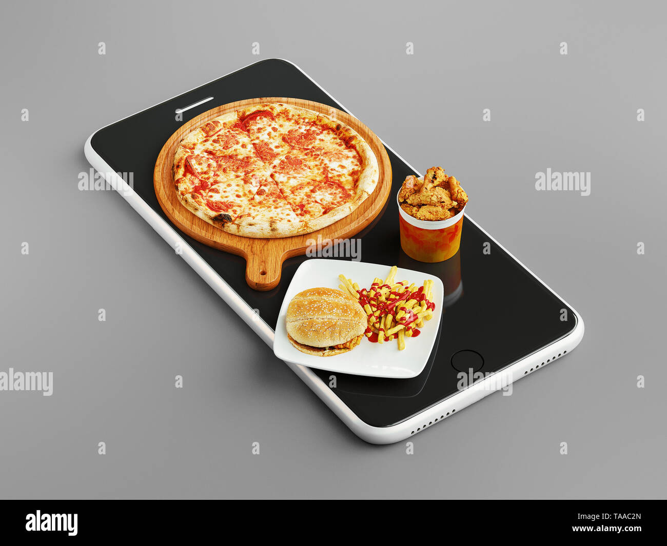 Bestellen Sie Pizza online, 3d-Rendering Stockfoto