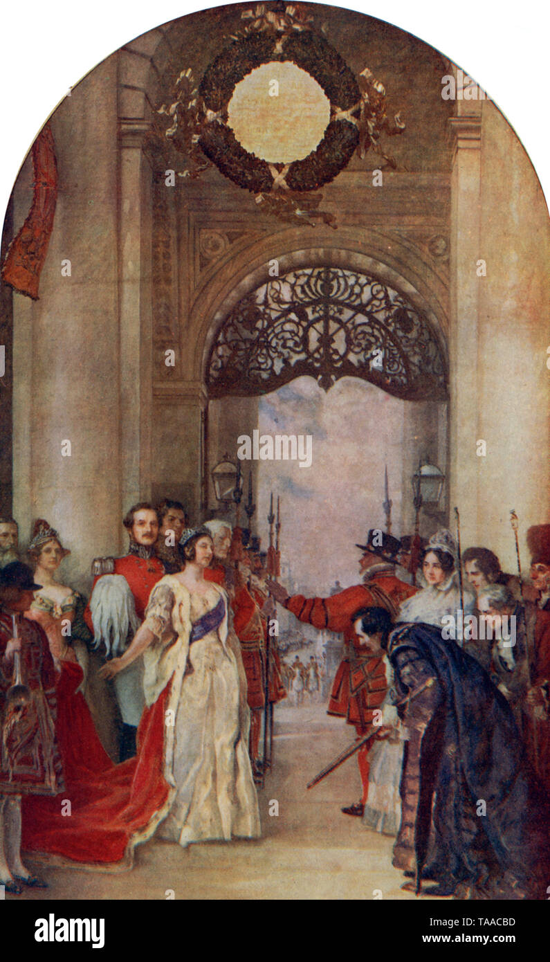 Eröffnung der Royal Exchange von Königin Victoria, 1844'. Von Robert Cockerell (1848-1910). Die dritte Royal Exchange Gebäude Geöffnet von Königin Victoria (1819-1901) am 28. Oktober 1844. Der dritte und noch die Gegenwart Royal Exchange wurde von Sir William Tite (1798-1873) entworfen und hält sich an die ursprünglichen Layout. Stockfoto