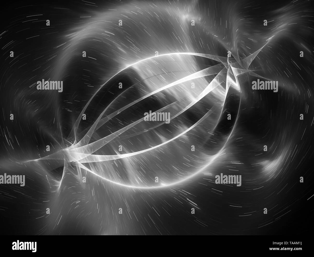 Energie Streicher im Raum, Computer generiert abstrakte Intensität Karte, Schwarze und Weiße, 3D-Rendering Stockfoto